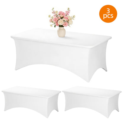 Stretch Spandex Tablecloth 2 or 3 Pack 4ft 6ft 8ft – Wrinkle-Resistant Fitted Rectangle Table Cover Black White for Wedding Banquet Trade Show Graduation Party Bridal Shower