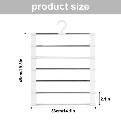 Multi-Layer Pants Hanger Space Saving Closet Organizer – Stainless Steel Non-Slip Stackable Hanger for Pants, Jeans, Trousers, Scarves & Ties – 3 or 7 Pack Wardrobe Storage