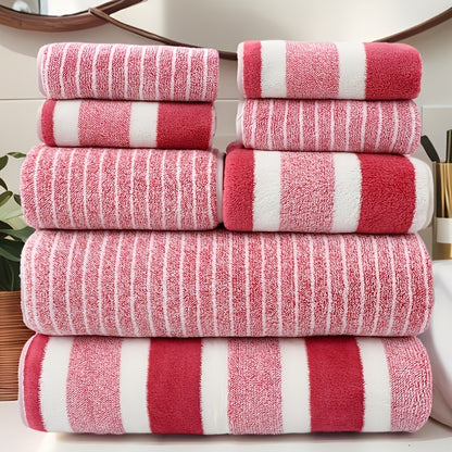 Bath Towel Set 8pcs Hotel Quality – Lint-Free Super Absorbent Soft Striped Towels, 2 Bath Towels + 2 Hand Towels + 4 Washcloths, Five-Star Hotel Standard Bathroom Towel Set, 9 Colors Available