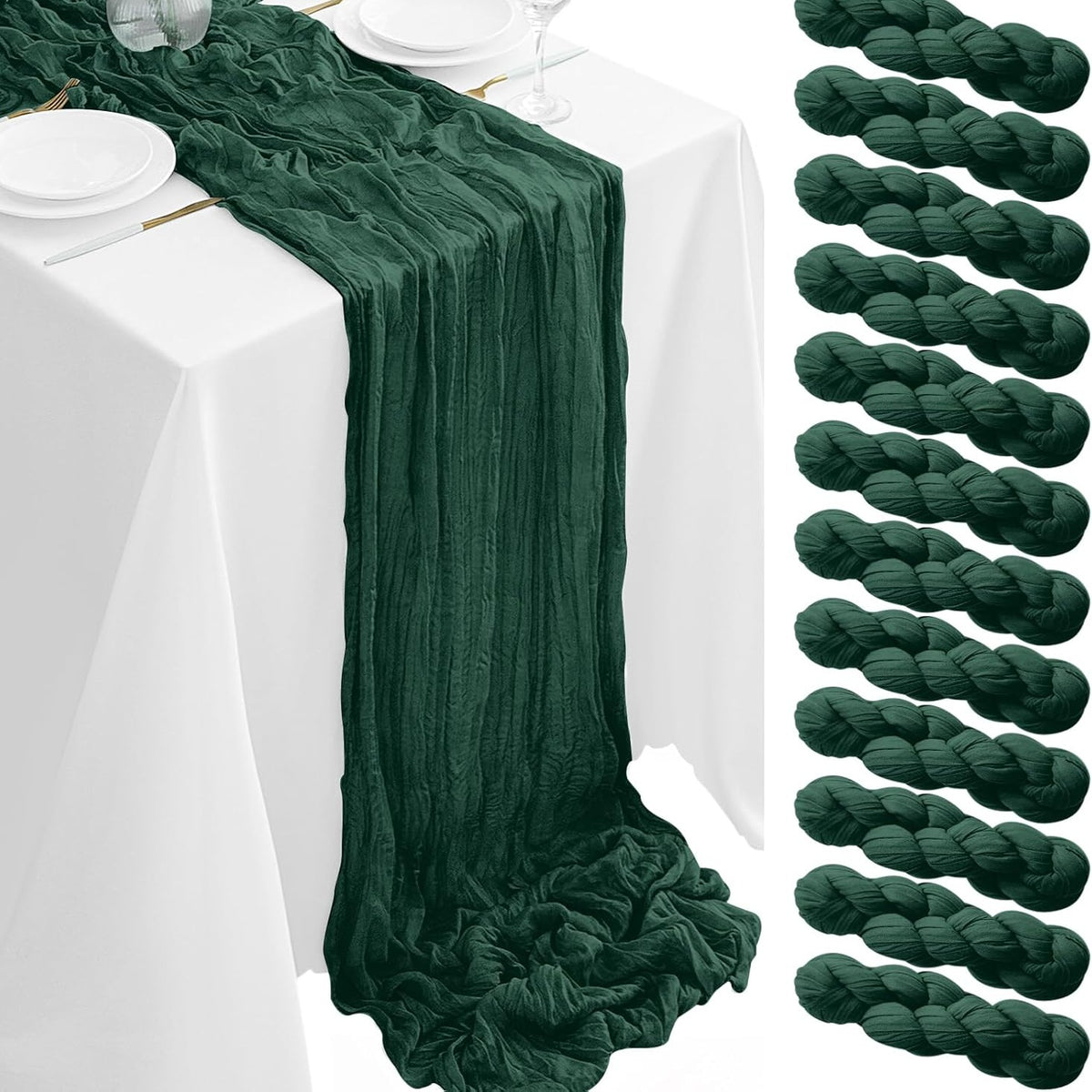 Cheesecloth Table Runner 10ft, Set of 12 Boho Gauze Table Runners 21.3x120 Inch – Rustic Romantic Bulk Cheese Cloth Roll for Wedding, Bridal Shower, Birthday Party & Dining Table Decor, 16 Colors