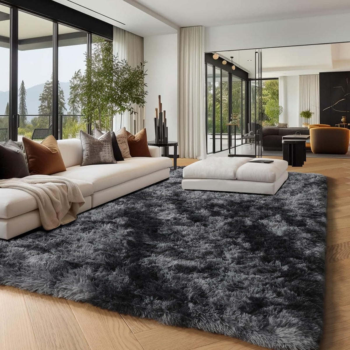 Machine Washable Shaggy Area Rug 650GSM Thick Plush – Soft Fluffy Carpet for Living Room Bedroom Playroom, Jacquard Tie-Dye & Solid Colors, 5x8 6x9 8x10 Ft, Black Grey White Pink Blue