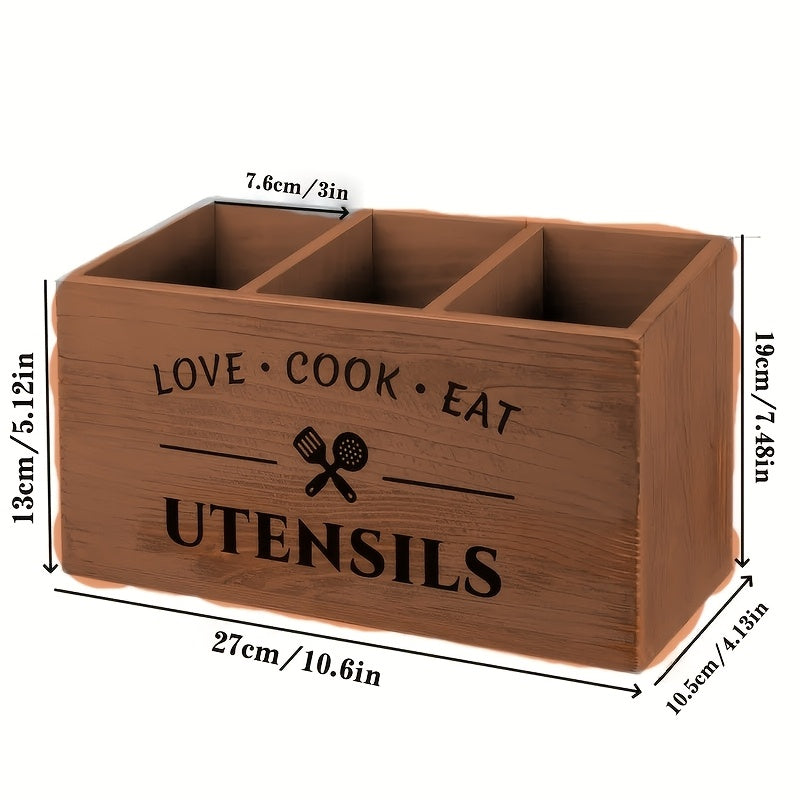 Tableware Storage Box with Dividers – Desktop Utensil Organizer for Kitchen, Bedroom & Desk, Wooden Chopstick Sorting Shelf, Multi-Purpose Household Storage, Black/White/Brown