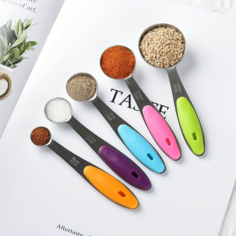 Stainless Steel Measuring Cups and Spoons Set with Silicone Handle, Precise Baking and Cooking Measurement Tools, 5-Piece Measuring Spoon Set or 10-Piece Complete Set