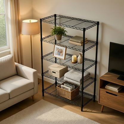 Heavy Duty Adjustable Metal Storage Shelving Unit 4 & 5 Tier - Garage, Pantry, Kitchen & Workshop Organizer Rack, Tool-Free Assembly, Industrial Steel Shelf for Home & Commercial Use