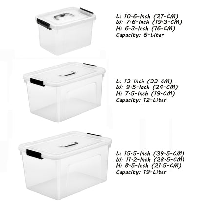 Stackable Clear Storage Bins with Lids & Latch – 6-Pack 5.5L Plastic Containers with Handle for Pantry, Closet, Garage & Home Organization, BPA-Free Transparent Organizer Boxes