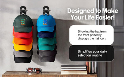 Hat Rack for Baseball Caps Wall Mounted 2 Pack – Multilayer Adhesive or Drill Mount Hat Organizer Holds Up to 20 Hats, Durable Plastic Hat Hooks for Closet Door Bedroom Wall, Black or White Hat Storage
