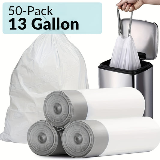 Heavy Duty 13 Gallon Drawstring Trash Bags 50 or 100 Pack – 1mil Thick Leak-Proof Commercial-Grade Garbage Liners for Kitchen, Restaurant, Office & High-Traffic Areas, Tear-Resistant