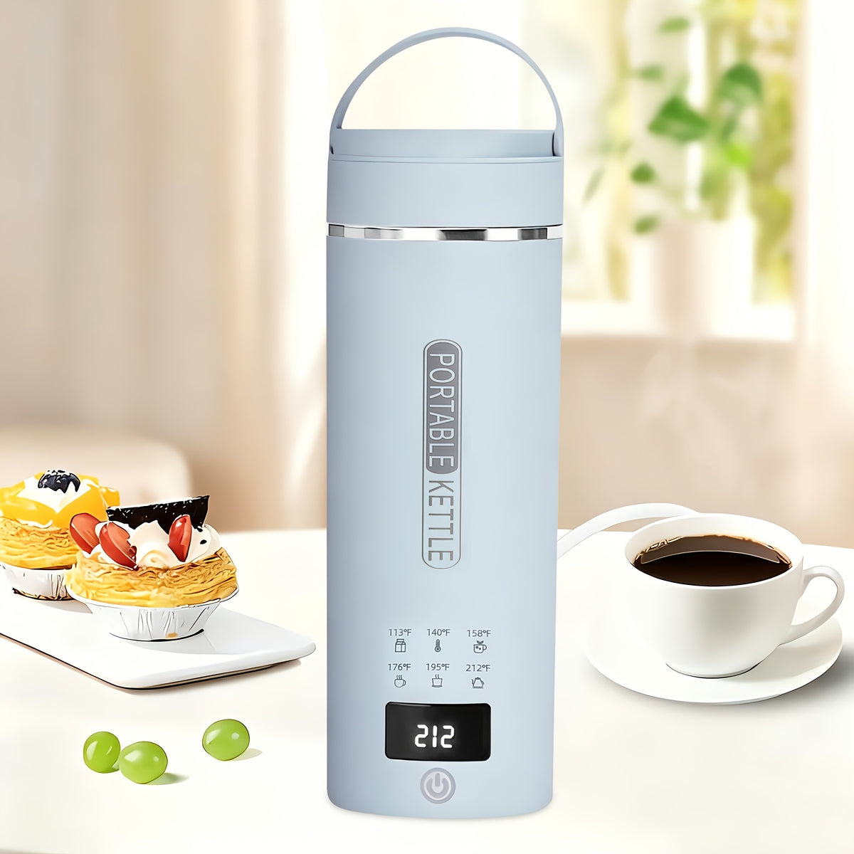 Portable Electric Kettle Travel 15.2oz 304 Stainless Steel 6 Temperature Controls Auto Shut-Off BPA Free for Coffee Tea Milk 5 Colors