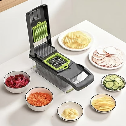 Vegetable Chopper 14-in-1 Multifunctional Food Chopper with Large Capacity Collector | Stainless Steel Blades, Egg Separator, Easy Clean, Dicer Slicer Grater for Vegetables Fruits