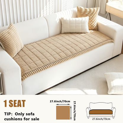 Sofa Cover Plush Velvet - Washable Stretch Couch Cover with Wavy Edge, Soft Shu Velveteen Sofa Protector for 1 2 3 4 Seater, Easy Install Furniture Cover in White Khaki Gray