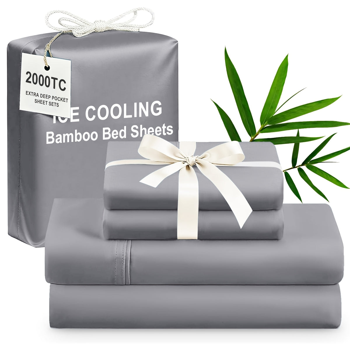 Bamboo Cooling Bed Sheets 4 Piece Set – Extra Deep Pocket Fitted Sheet, Flat Sheet & Pillowcases for Hot Sleepers | Breathable Soft Bedding | Twin Full Queen King | 12 Colors