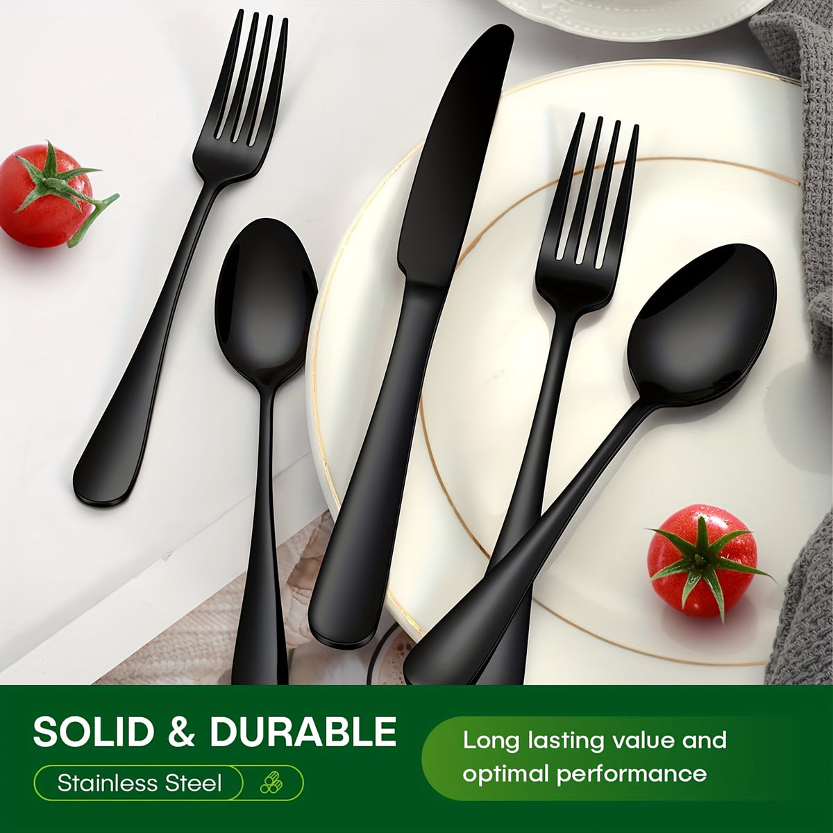 Stainless Steel Flatware Set 24/60 Piece for 4/12 People, Silverware Set with Gift Box Includes Steak Knives Salad Forks Dessert Spoons, Dishwasher Safe Cutlery Set for Home Wedding Camping Christmas, Silver Black
