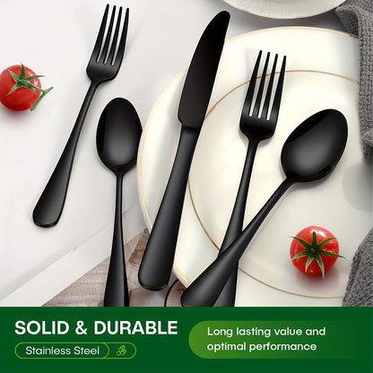 Stainless Steel Flatware Set 24/60 Piece for 4/12 People, Silverware Set with Gift Box Includes Steak Knives Salad Forks Dessert Spoons, Dishwasher Safe Cutlery Set for Home Wedding Camping Christmas, Silver Black