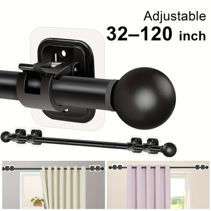 Tension Curtain Rod No Drill 66 to 120 Inch – Adjustable Spring Curtain Rod with Strong Adhesive Brackets, Damage-Free Installation, Heavy-Duty Stainless Steel, Perfect for Apartments, Dorms & Renters
