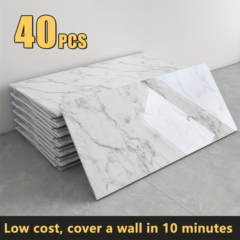 Peel and Stick Marble Tile Wall Panels 20/40 Pack – Self-Adhesive Waterproof Removable Wall Stickers 23.62x11.81 Inch for Kitchen Backsplash Bathroom Living Room Office, Easy Install Home Decor