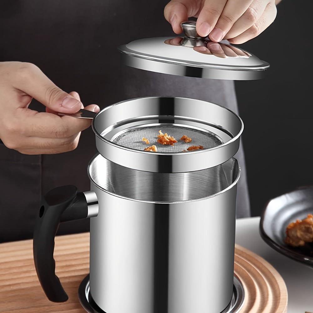 Stainless Steel Grease Container with Strainer & Easy Pour Handle – Bacon Grease Keeper & Cooking Oil Storage Jar for Kitchen, Food-Safe, Available in 1 or 2 Pack