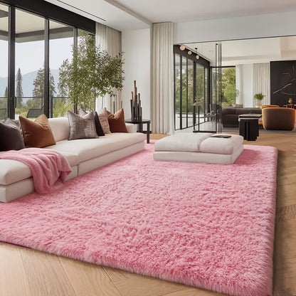 Machine Washable Shaggy Area Rug 650GSM Thick Plush – Soft Fluffy Carpet for Living Room Bedroom Playroom, Jacquard Tie-Dye & Solid Colors, 5x8 6x9 8x10 Ft, Black Grey White Pink Blue