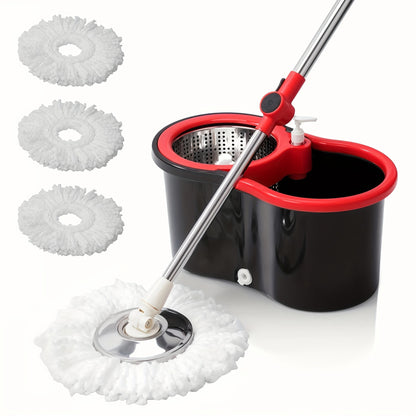 Spin Mop and Bucket with Wringer Set 360 Degree Spinning 3 Microfiber Replacement Heads 61 Inch Stainless Steel Adjustable Handle for Home Floor Cleaning