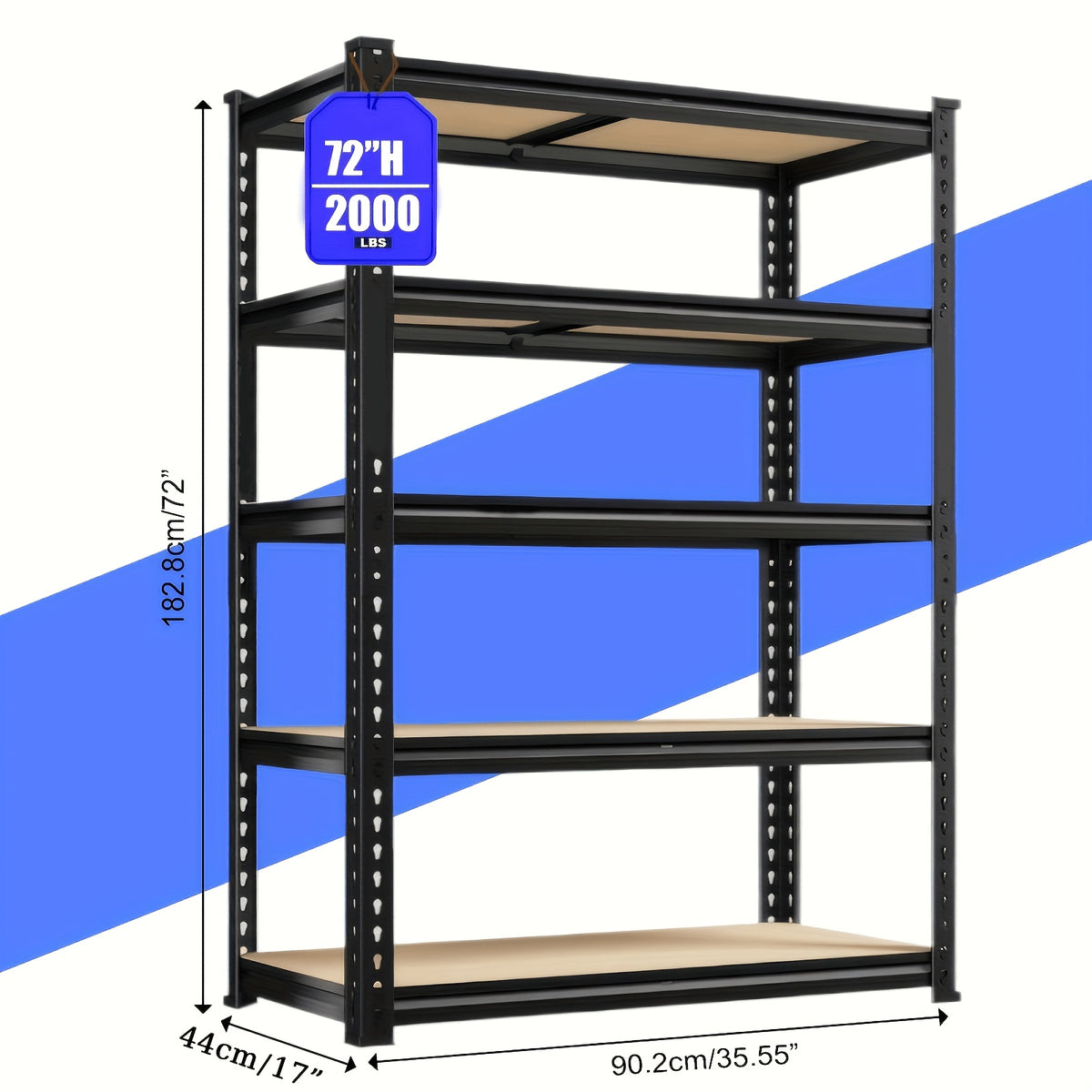 Heavy Duty Metal Shelving Unit 5-Tier Garage Storage Rack 60"/72" Height, 2000 lbs Capacity, Adjustable Steel Shelf for Garage, Basement, Pantry & Utility Room – Black Powder-Coated, 1 or 2 Pack