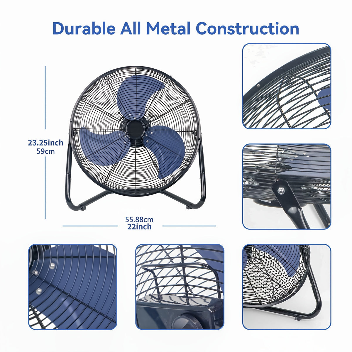 High Velocity Industrial Floor Fan 9 & 14 Inch – Heavy Duty Metal Cradle Fan with 3-Speed Control, 360° Tilt, Powerful Airflow for Warehouse, Workshop, Garage, Basement & Home Cooling, 120V US Plug