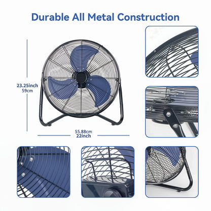 High Velocity Industrial Floor Fan 9 & 14 Inch – Heavy Duty Metal Cradle Fan with 3-Speed Control, 360° Tilt, Powerful Airflow for Warehouse, Workshop, Garage, Basement & Home Cooling, 120V US Plug