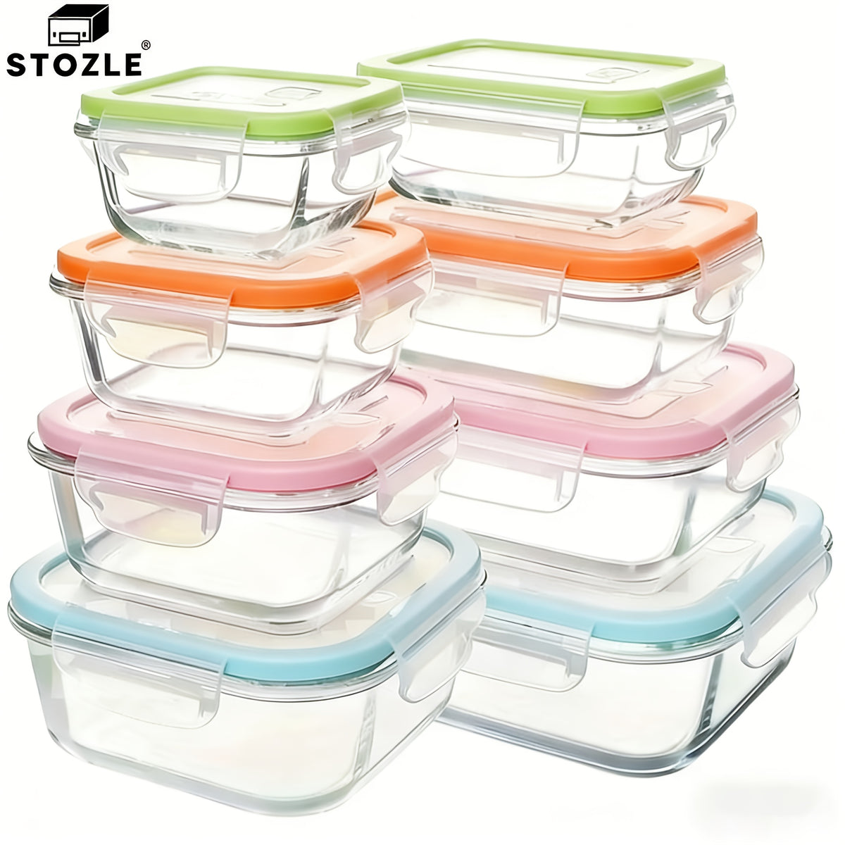 Glass Food Storage Containers Set 16 Piece – Airtight Borosilicate Glass Meal Prep Containers with Lids, Microwave Oven Safe, Lunch Box for Salads Fruits Vegetables, Gray Green Blue Colorful