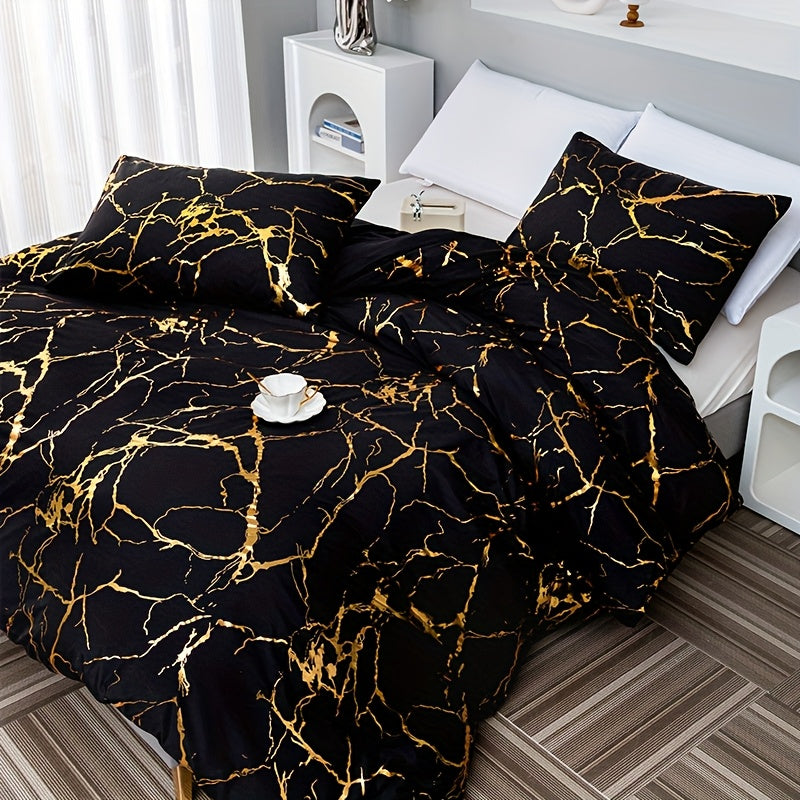 Duvet Cover Set 3-Piece Bronzing Texture | Super Soft Breathable Bedding Set with 2 Pillowcases, Twin Full Queen King, All-Season Bedroom Dormitory Comforter Cover, White Khaki Black