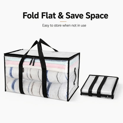 6pcs Heavy Duty Moving Bags with Reinforced Handles – Oversized Plastic Storage Totes with Snap-Close Lid for Clothes Quilts Moving Supplies Space Saver