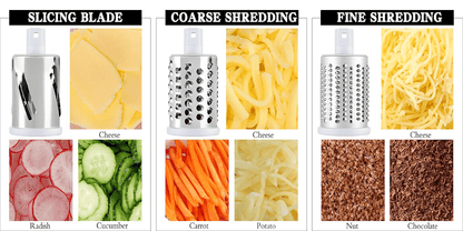Suction Base Rotary Cheese Grater Hand Crank 3 Stainless Steel Blades BPA Free Touch-Free Shredder for Cheese Vegetables Nuts with Cleaning Brush Multi Color