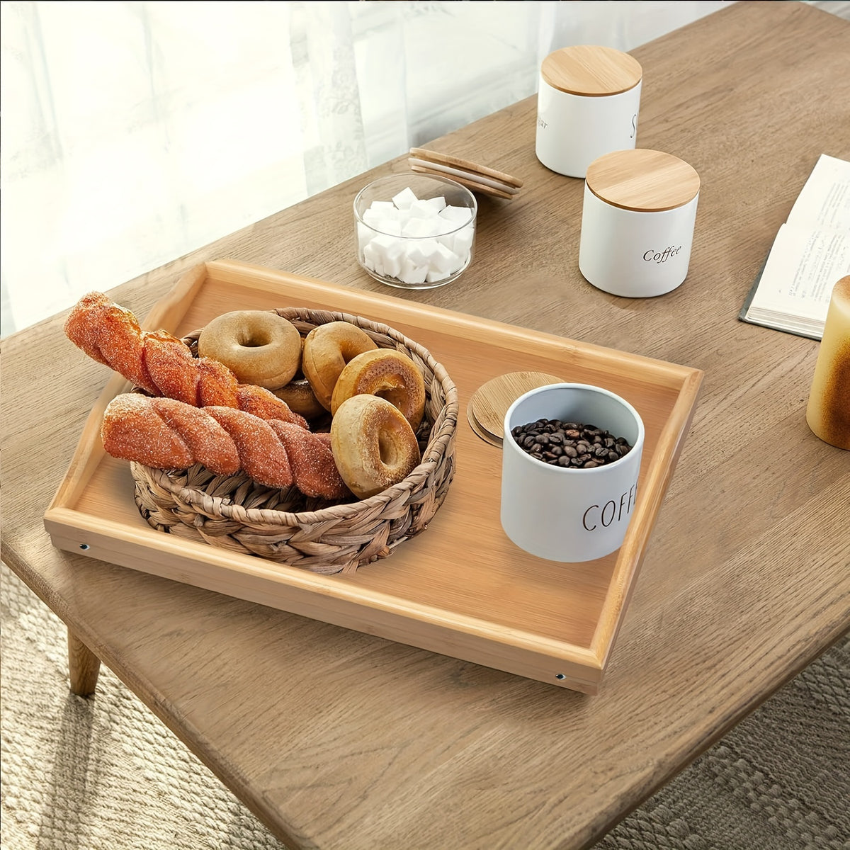 Foldable Bed Tray Table with Handles – Bamboo Breakfast Tray for Eating, Working & Snacking in Bed or Sofa, Sturdy Folding Legs, White Black Natural Bamboo, 1 or 2 Pack