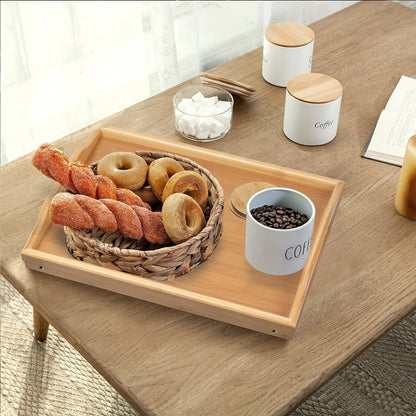 Foldable Bed Tray Table with Handles – Bamboo Breakfast Tray for Eating, Working & Snacking in Bed or Sofa, Sturdy Folding Legs, White Black Natural Bamboo, 1 or 2 Pack