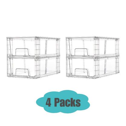 Clear Acrylic Stackable Storage Drawers with Handles – Refrigerator & Pantry Organizer Bins for Fridge, Kitchen Cabinet, Bathroom, Under Sink – 4, 6, 8, 10 Pack