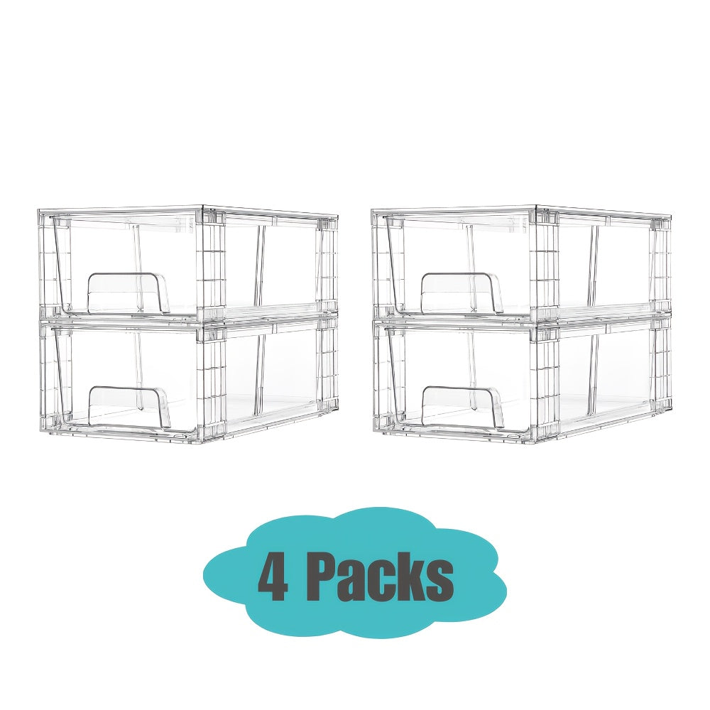 Clear Acrylic Stackable Storage Drawers with Handles – Refrigerator & Pantry Organizer Bins for Fridge, Kitchen Cabinet, Bathroom, Under Sink – 4, 6, 8, 10 Pack