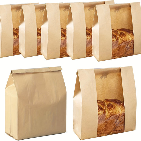 Kraft Paper Bread Bags with Clear Window & Label Seal Stickers – Brown Bakery Bags for Homemade Sourdough, Artisan Bread, Bakeries & Farmers Markets, Freezer & Pantry Safe – 25, 50, 100 or 200 Pack