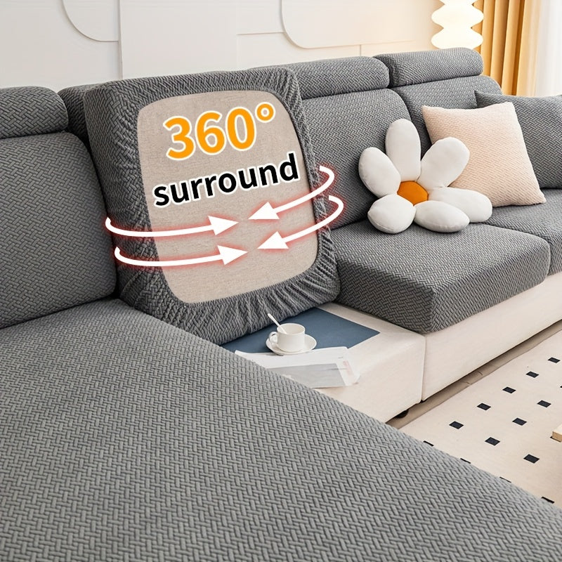 Stretch Jacquard Sofa Cover Non-Slip Elastic Furniture Protector for 1 2 3 4 Seater & L-Shaped Sectional Sofa – Wear-Resistant Polyester Slipcover, Machine Washable, Living Room Bedroom, 5 Colors