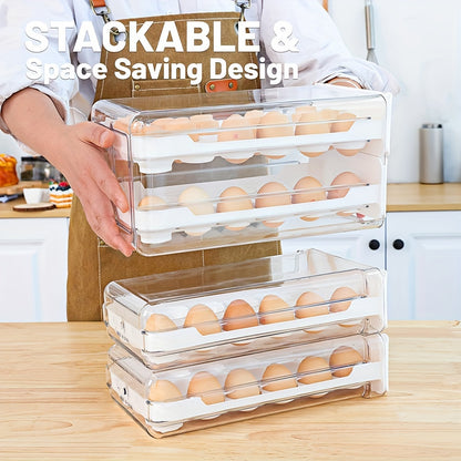 Egg Holder for Fridge 2-Tier Stackable – Clear Plastic Egg Storage Container Organizer, Holds 36 Eggs, with Handles, 12x6.9x6 Inch, Kitchen Refrigerator Egg Tray Bin