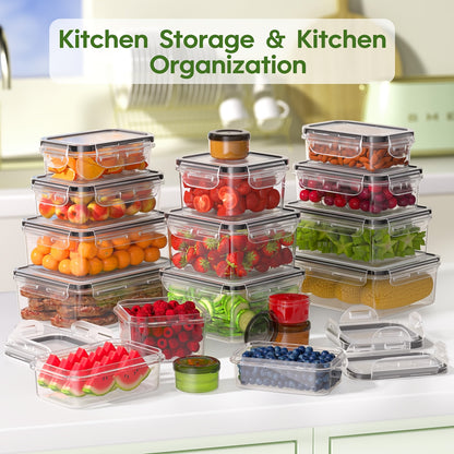 Food Storage Container Set 48 Piece – Airtight Leak-Proof BPA-Free Stackable Plastic Containers with Lids, 8 Sizes Microwave Freezer Dishwasher Safe, Kitchen Pantry Meal Prep Organizer with Labels & Marker