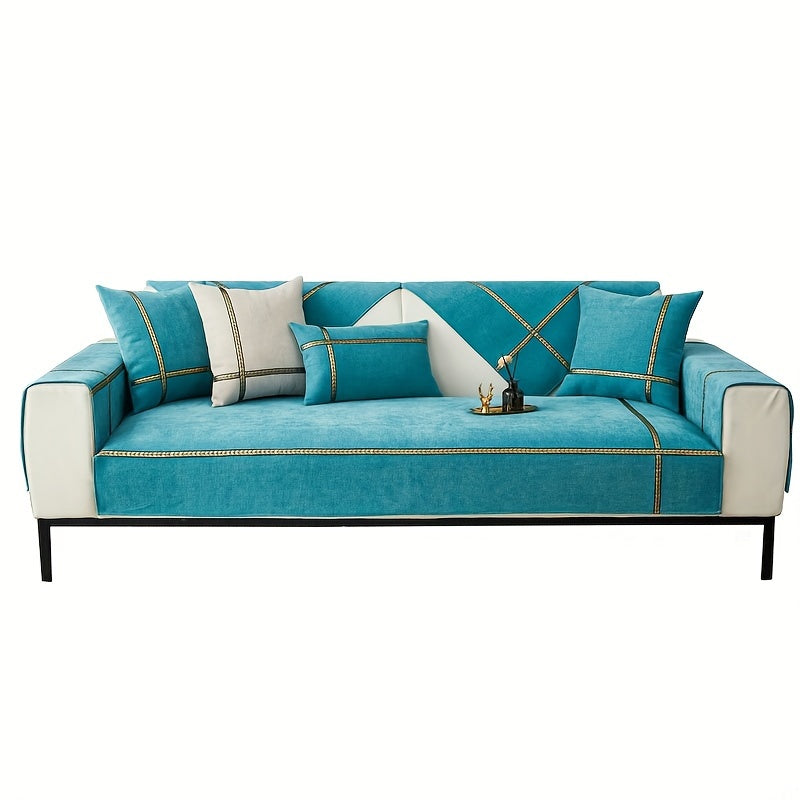 Chenille Sofa Cover Pet-Friendly All-Season Slipcover Furniture Protector for Living Room Bedroom Office - Fits Single 2 3 4 Seater Sofa - Blue-Green Deep Gray Off White Light Gray