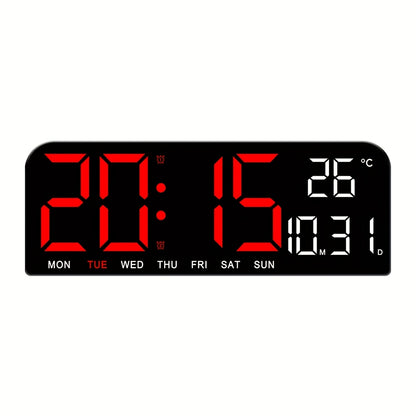 Large Screen LED Alarm Clock with Temperature Humidity Display – 15 Inch Luminous Digital Clock, Week Timer Remote Control, Auto-Dimming, for Bedroom Living Room Office Seniors