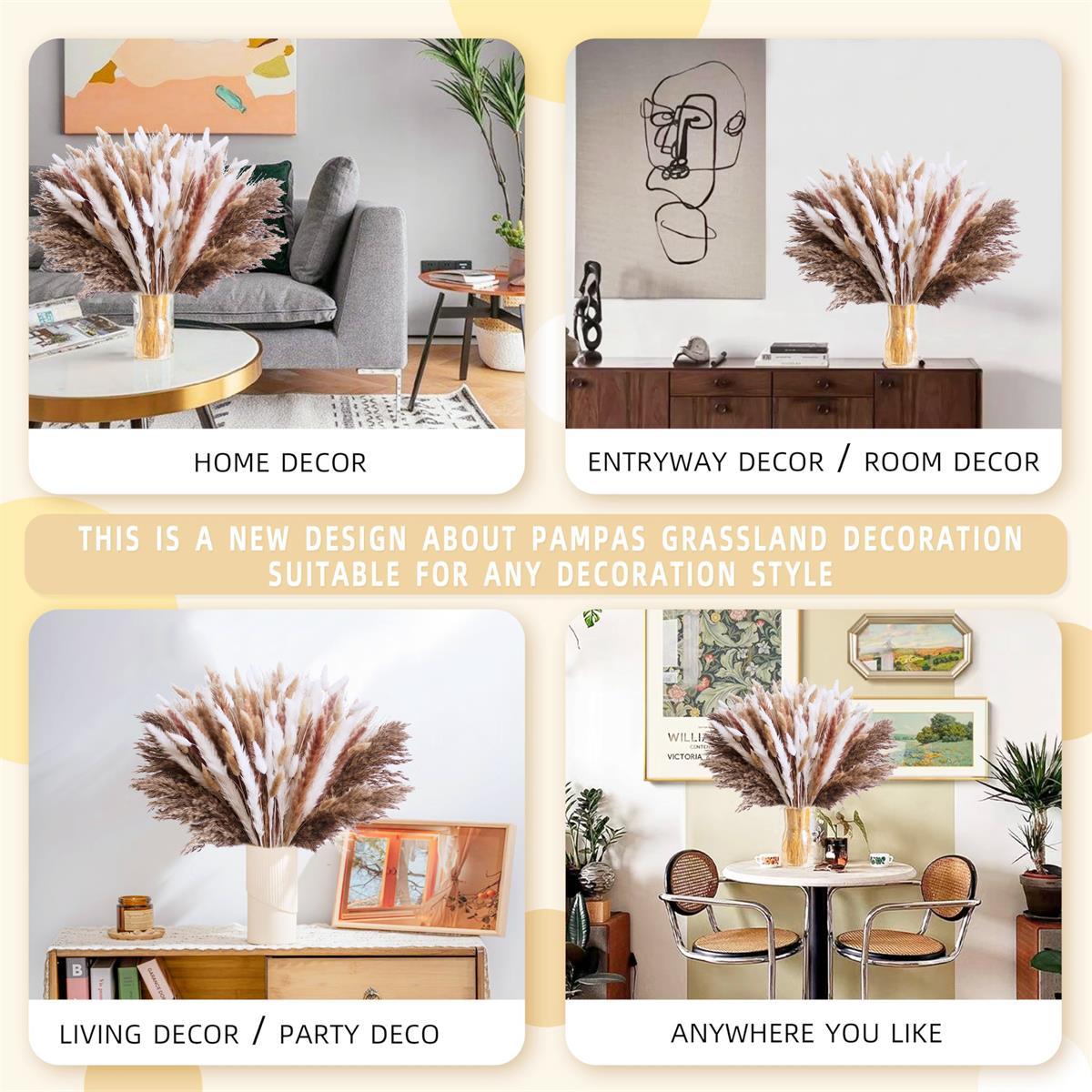 Artificial Pampas Grass & Rabbit Tail Grass Bouquet Set 118pcs – Multicolor Boho Faux Dried Flowers for Home Decor, Weddings, Vase Arrangements & Seasonal Celebrations