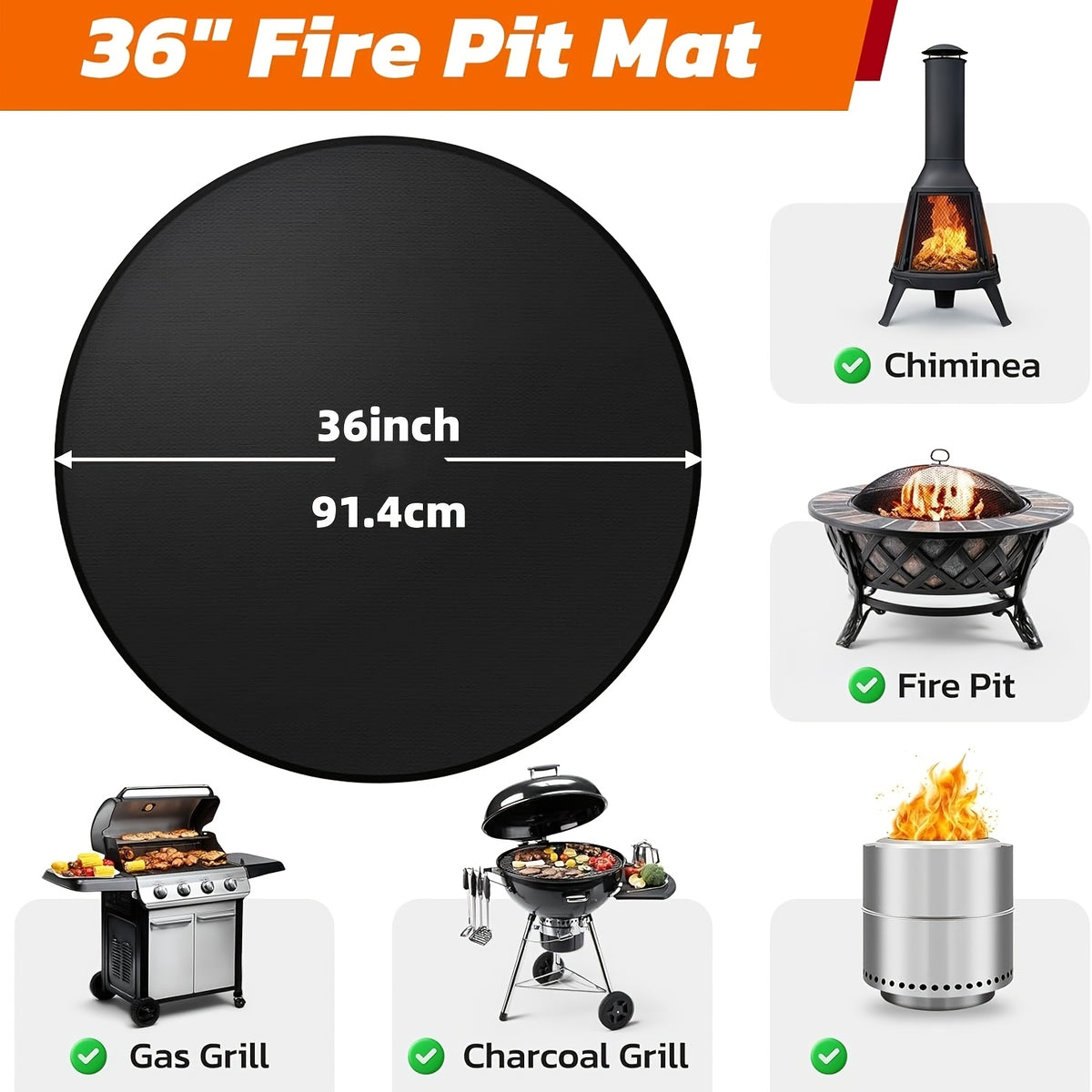 BBQ Grill Mat Double-Sided Fireproof Waterproof – Fiberglass Silicone Under Grill Protector for Deck Patio Lawn, Heat Resistant, Easy Clean, 7 Sizes for Outdoor Grills Fire Pits & Smokers