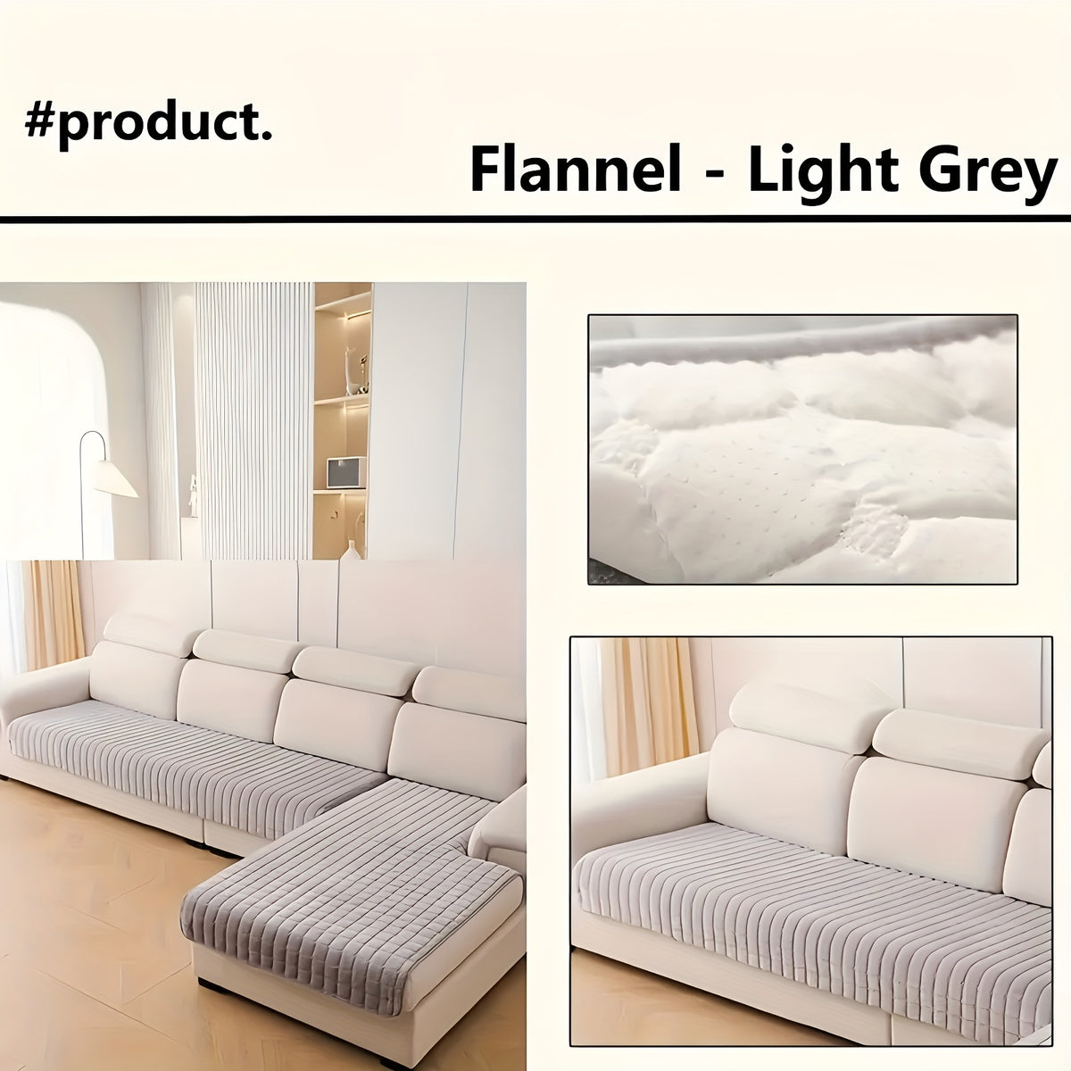 Quilted Sofa Cover 2 Piece Set, Flannel Velvet Couch Cover Furniture Protector, Soft Pet-Friendly Sofa Slipcover for Living Room Bedroom Office, All Season Machine Washable in White Gray Brown Khaki