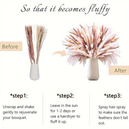 Artificial Pampas Grass & Rabbit Tail Grass Bouquet Set 118pcs – Multicolor Boho Faux Dried Flowers for Home Decor, Weddings, Vase Arrangements & Seasonal Celebrations