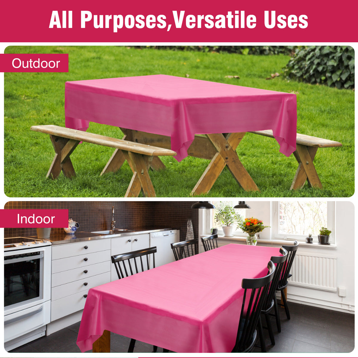 Disposable Plastic Tablecloth 12-Pack – Heavy Duty Table Cover for Parties, 84" Round & 54"x108" Rectangle, 22 Colors for Kitchen Dining Outdoor Events