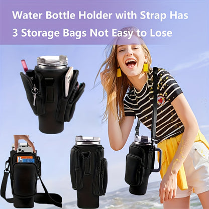 Water Bottle Carrier Bag with Phone Pocket – Adjustable Pouch Holder for 40oz Stanley Tumbler & Stainless Steel Mugs, Hands-Free Crossbody Bottle Sling for Men & Women, Perfect Gift Accessory