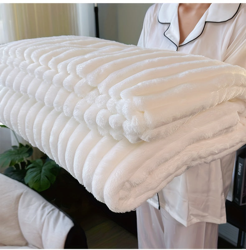 Faux Rabbit Fur Fleece Blanket Ultra-Soft 3D Double-Sided Throw – All-Season Plush Blanket for Bed, Couch & Travel, Multi-Color in 4 Sizes: White, Pink, Gray, Khaki, Purple & More