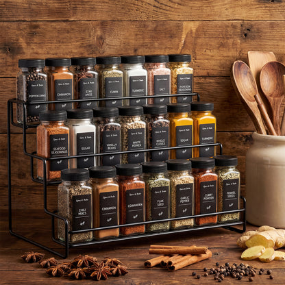Glass Spice Jars Set with Labels and Shaker Lids, 4oz Square Airtight Seasoning Bottles with Collapsible Funnel Brush and Marker, BPA-Free Kitchen Spice Organizer for Rack Drawer Cabinet, 16/24/36/48 Pack