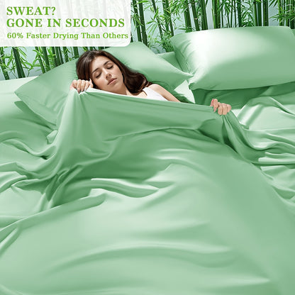 Bamboo Bed Sheet Set 4 Piece 2200TC Cooling Fabric Deep Pocket Fitted Sheet Ultra Soft Breathable for Hot Sleepers Twin Full Queen King Shrink Fade Wrinkle Resistant Hotel Quality Multiple Colors