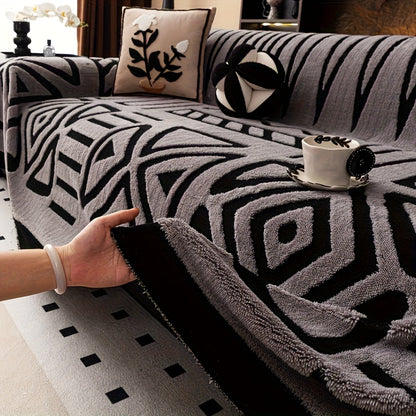 Sofa Cover Couch Protector Bohemian Retro Woven Velvet Throw Blanket – Pet Friendly Slip Resistant Machine Washable Soft Plush Slipcover for Armchair Loveseat 3 4 Seater Sectional Sofa White Grey Dark Gray