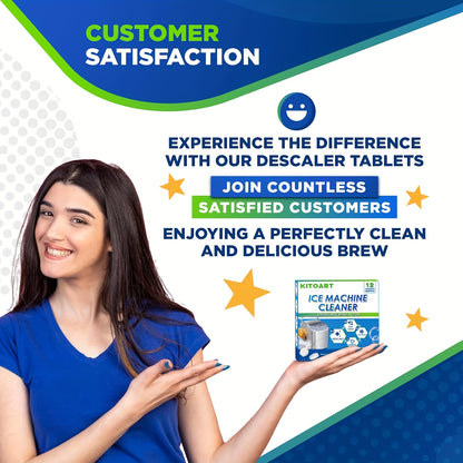 Ice Maker Cleaning Tablets 12/24/36 Pack – Deep Cleaning Descaler & Deodorizer, Food-Grade Citric Acid, Nickel-Safe, No Residue, Compatible with All Countertop & Portable Ice Machines